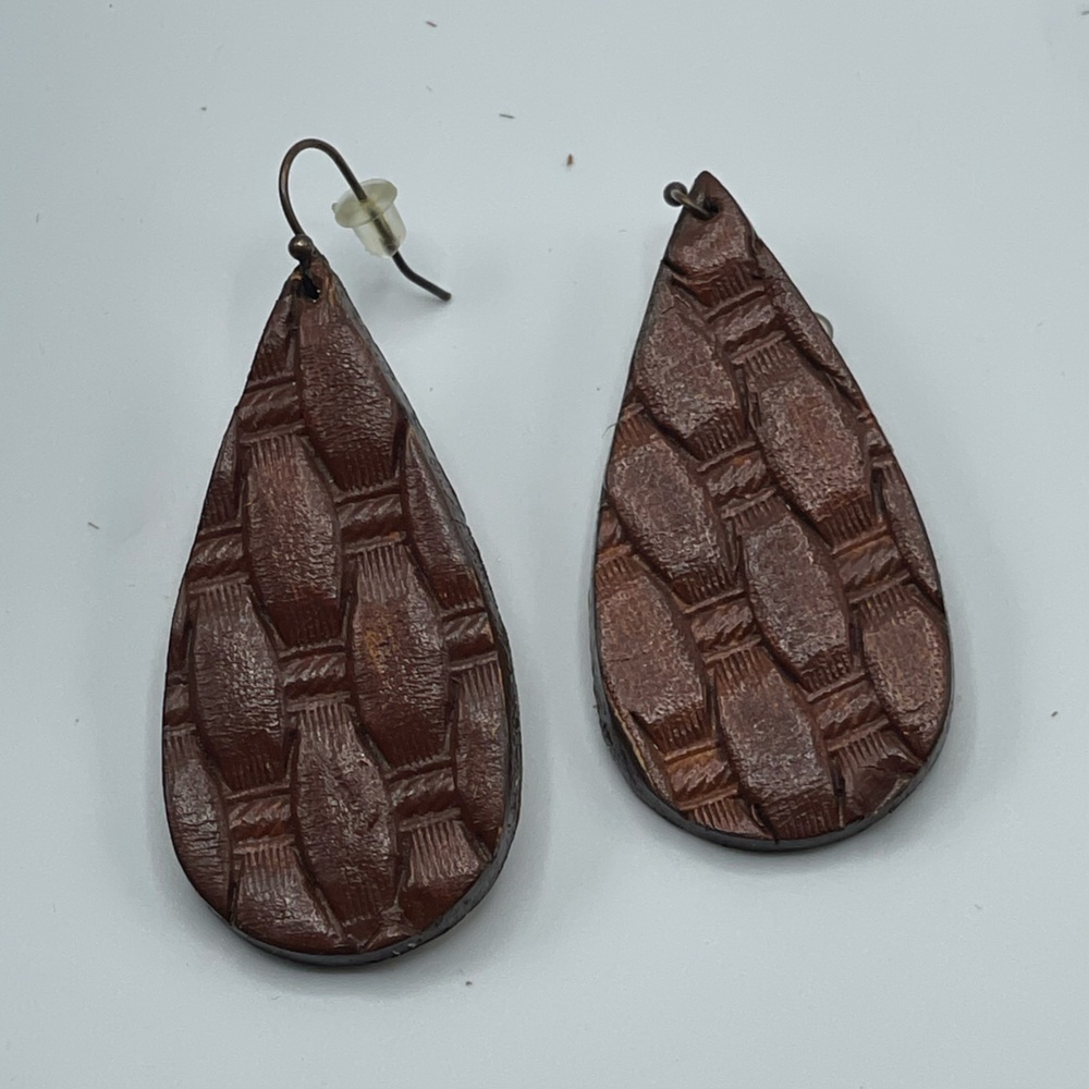 Textured Brown Teardrop Earrings